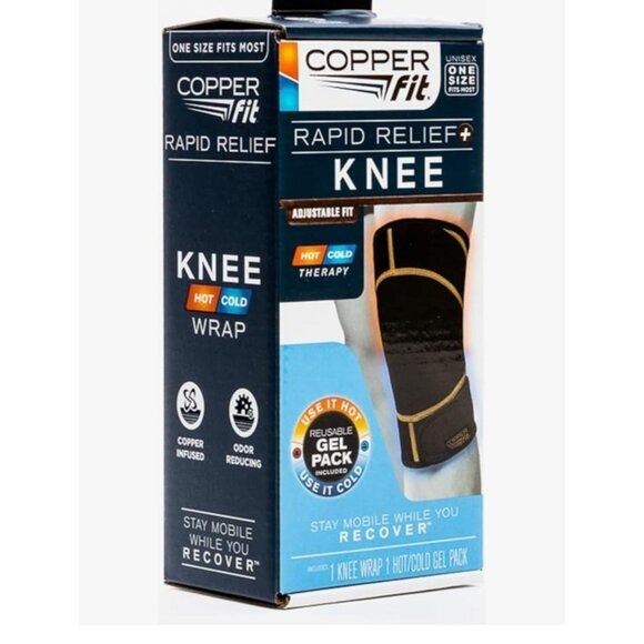 Copper Fit Rapid Relief Knee Wrap With Hot & Cold Gel Pack - Picture 1 of 3
